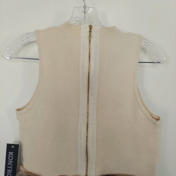 Kontrol Faux Fur Trim Crop Top M / L Beige Bodycon - Picture 5 of 13